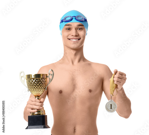 Young male swimmer with gol...