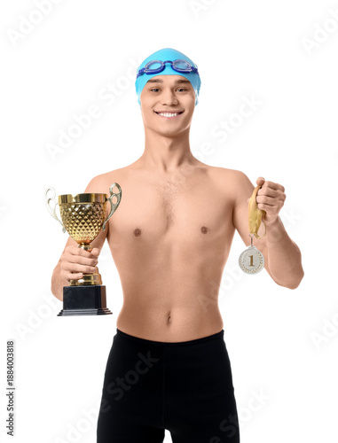 Young male swimmer with gol...