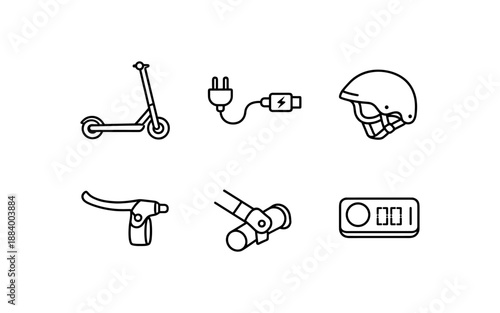 Collection of electric scooter icons and accessories for urban mobility