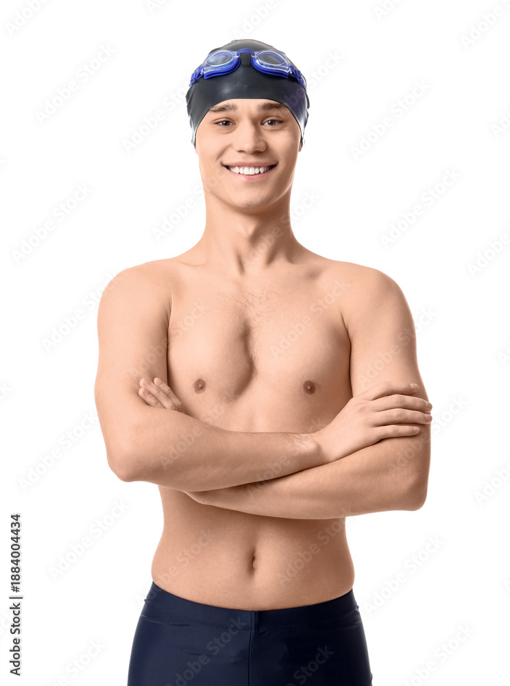 Obraz premium Young male swimmer on white background