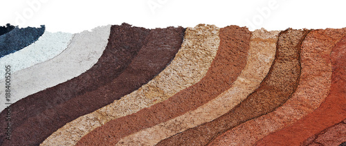 Fotografie earthen wall layer and texture, Soil layer cross section found rock isolated on