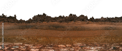 earthen wall layer and texture, Soil layer cross section found rock isolated on transparent background, Form of soil layers, Texture layers of earth surface, png