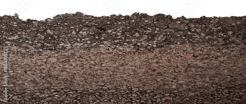 Obraz na płótnie earthen wall layer and texture, Soil layer cross section found rock isolated on