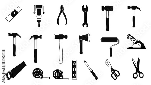 A collection of various tools for construction and repair work