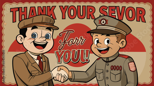 Vintage propaganda style illustration thanking a service member for their dedication and support