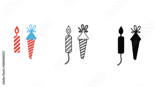 A set of colorful birthday candles in different styles and colors