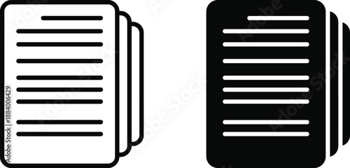 Document file stack icons showing light and dark mode pages minimal outline solid vector illustration isolated background white ui design