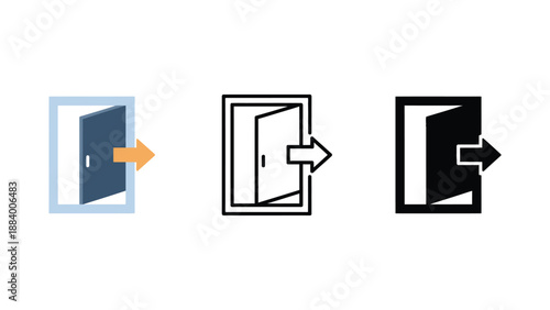A graphic illustration of a door opening in three stages