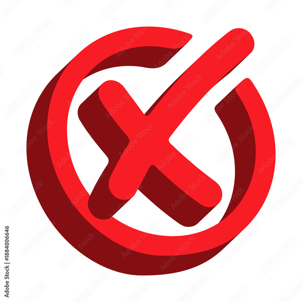 Fototapeta premium Red Cross X Icon in Circle Error Symbol transparent background