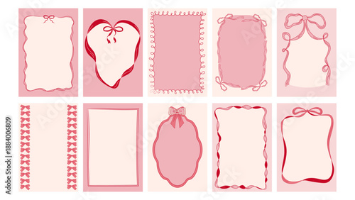 Girly pink and red frames, flirty bows and ribbons for design