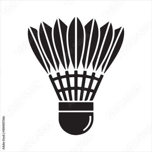 Black silhouette of a badminton shuttlecock with fanned feathers and a solid base sport