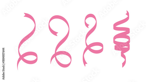 A set of pink ribbons on a white background for decoration