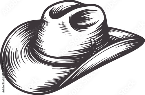 Detailed black and of a cowboy hat with visible texture and shading