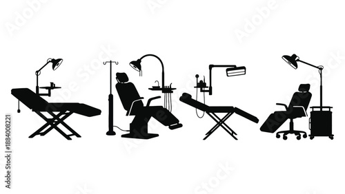 A collection of medical equipment silhouettes on a white background