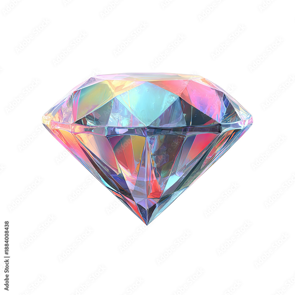 Fototapeta premium A faceted gemstone, cut to maximize brilliance, displays rainbow color reflections