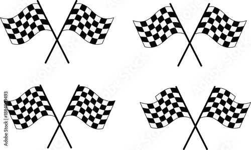 Four checkered flags crossing over, representing victory and race finish line celebrations. crossed checkered racing flags, ideal for motorsport, finish line, and competition-themed graphic designs.