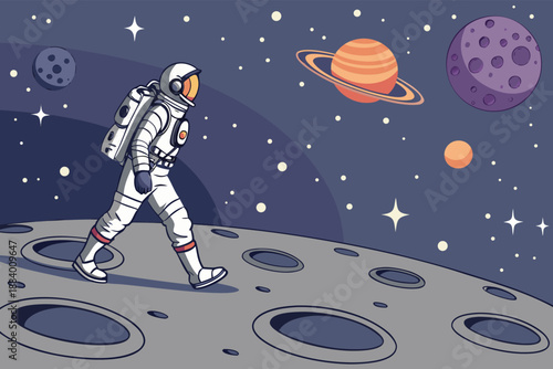 Astronaut Exploring Moon Crater Landscape