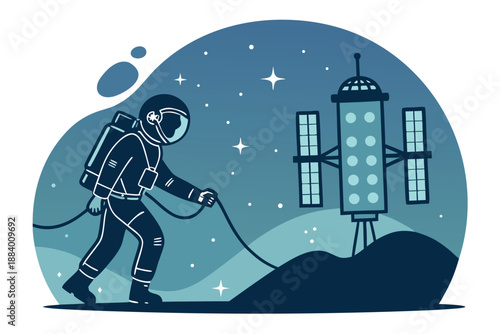 Astronaut Tethered Near Space Station