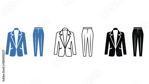A collection of business suits in different colors and styles