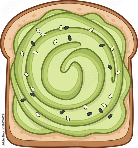 Hand Drawn Minimalist Illustration of Healthy Avocado Toast with Sesame Seeds for Breakfast and Vegan Cafe Menu Decor
