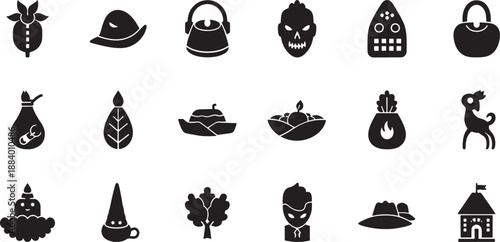 Black and White Sketched Halloween and Witchcraft Symbols and