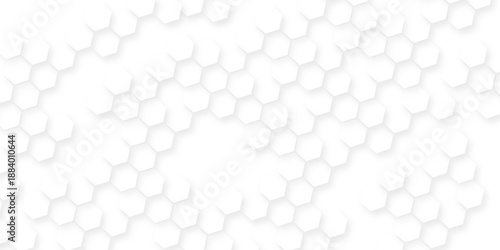 White hexagonal pattern 3d background, Clear pattern abstract background hexagon white, Seamless pattern of repeating white hexagons with subtle shadows creating depth.