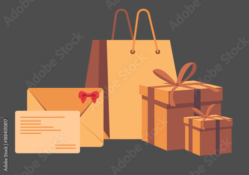 Shopping Design Elements Bag Giftbox Envelope Sketch