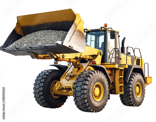 Wallpaper Mural Yellow Wheel Loader Excavator with Full Bucket of Gravel on Black Background construction equipment Torontodigital.ca