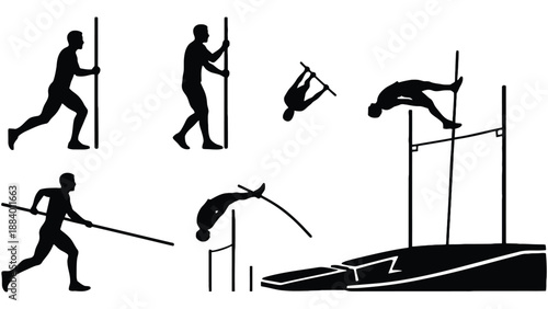 A collection of athletic silhouettes in various track and field events