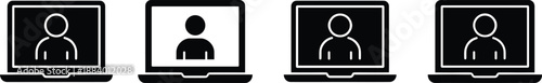 Laptop user avatar icons vector illustration set representing online meetings video conferencing remote work communication digital collaboration concepts