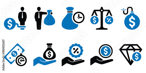 Banking Loan Debt Management Icons