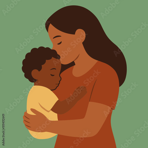Mother hugging toddler flat illustration