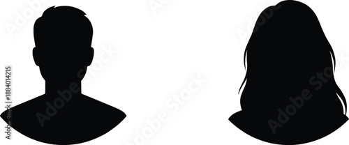 Male and female user profile silhouette icons set, anonymous avatar people shapes, minimal black vector illustration for web design