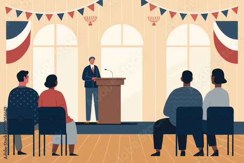 Campaign Trail Town Hall Meeting Illustrat