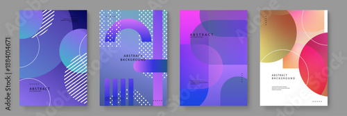Purple and blue themed abstract posters utilizing arch shapes and dense dot matrix patterns