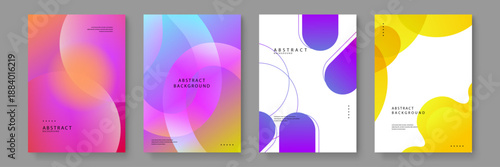 Abstract poster collection featuring soft pink and purple gradients with capsule-like pill shapes and thin blue curves for a gentle modern feel