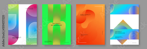 Abstract poster set featuring arched geometric patterns and liquid organic shapes in orange green and blue gradient colors