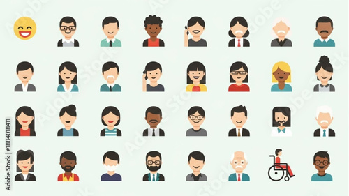 Diverse Group of People Avatars Representing Different Genders and Ages.