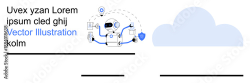 Cloud computing, artificial intelligence, online security, data management, futuristic technology, connectivity. Robot interacting with cloud illustration. Artificial intelligence and online security