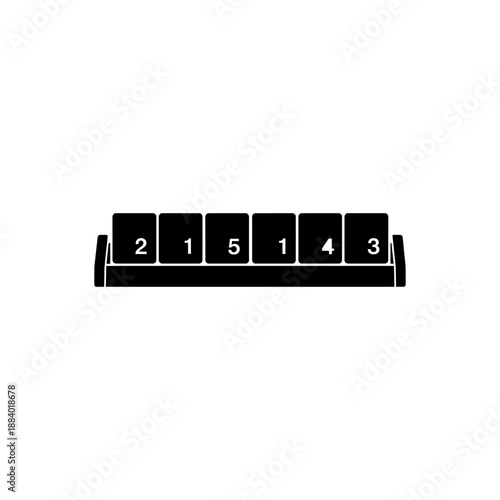 flat vector silhouette icon of scrabble tile rack with tiles, solid black, flat minimalist style