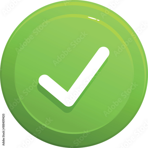 White check mark displayed on a green circular button, symbolizing approval, acceptance, or verification