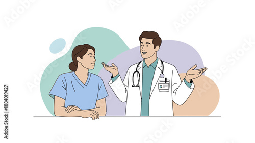 Doctor and Nurse Discussing Medical Case, Healthcare Professionals Collaboration