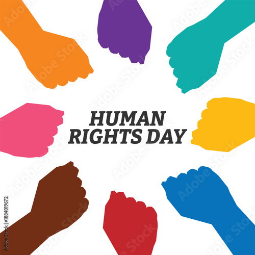 Human Rights Day background. Hand clenched upward design