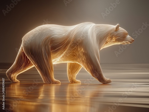 Luxury Minimalist Golden Line-Art Panda 3D Render: Flowing Curves on Textured Surface with Champagne Gradient Backdrop