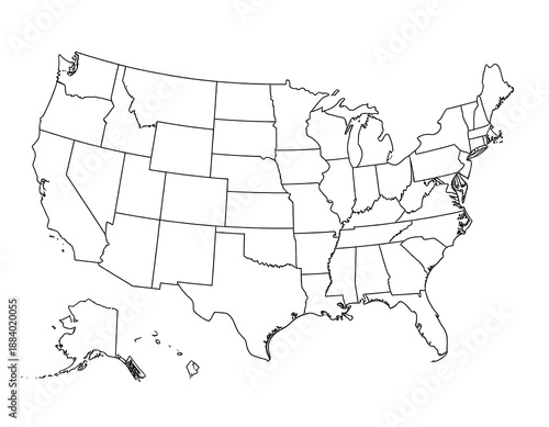 Outline map of the United States with state borders, rendered in simple black lines