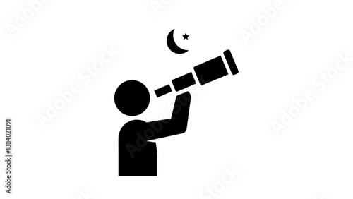 Person Observing the Moon through a Telescope Silhouette.