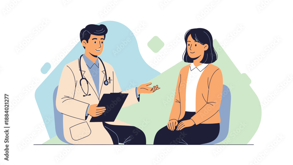 Obraz premium Doctor Consulting Patient About Health Issues, Medical Appointment Illustration