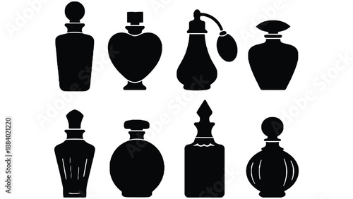A collection of perfume bottle silhouettes on a white background