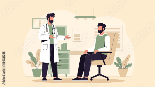 Doctor Consultation with Patient in Medical Office Flat Illustration
