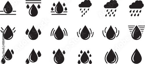 Black and white sketched of raindrops and weather conditions